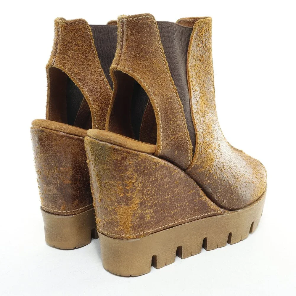 Women's Brown Wedge Peep-Toe Ankle Boot